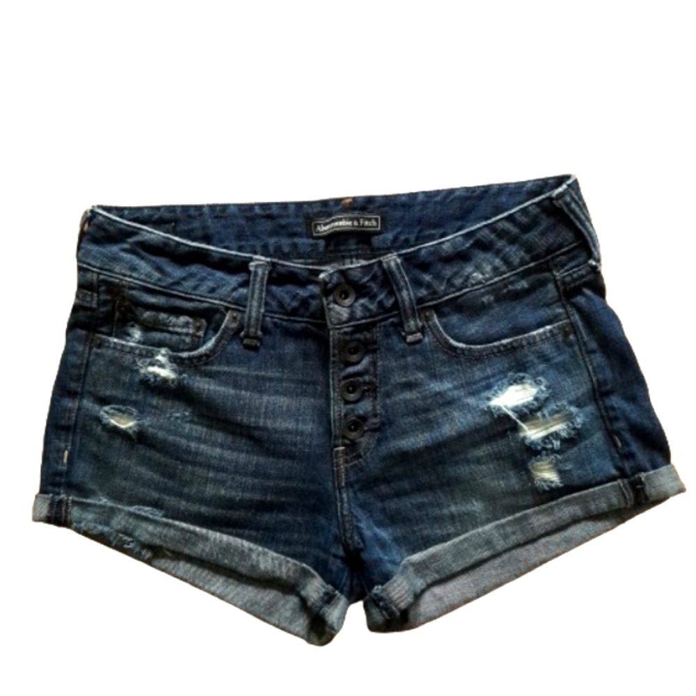 Abercrombie & Fitch Dark Blue Distressed Denim Jean Shorts